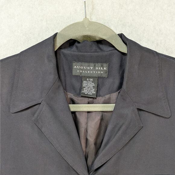 August Silk Jacket Women 6 Black 100% Silk Lightweight Button Front Pockets - Picture 6 of 14